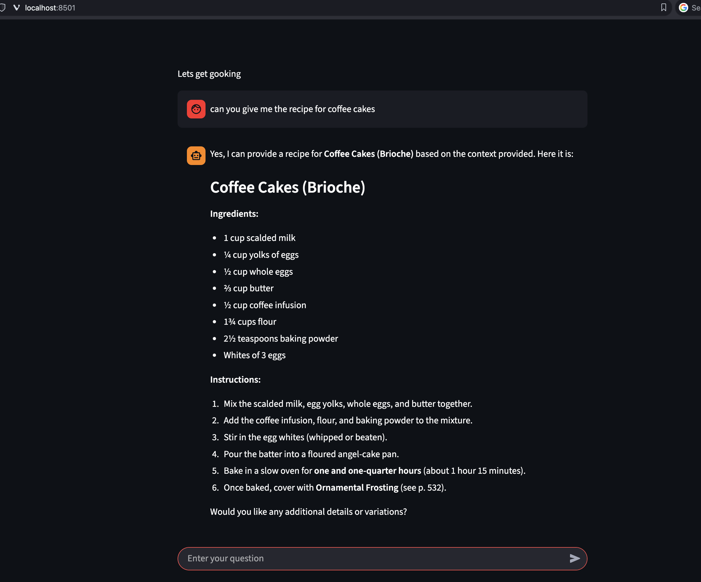 lui responding with his favourite coffee cake recipe