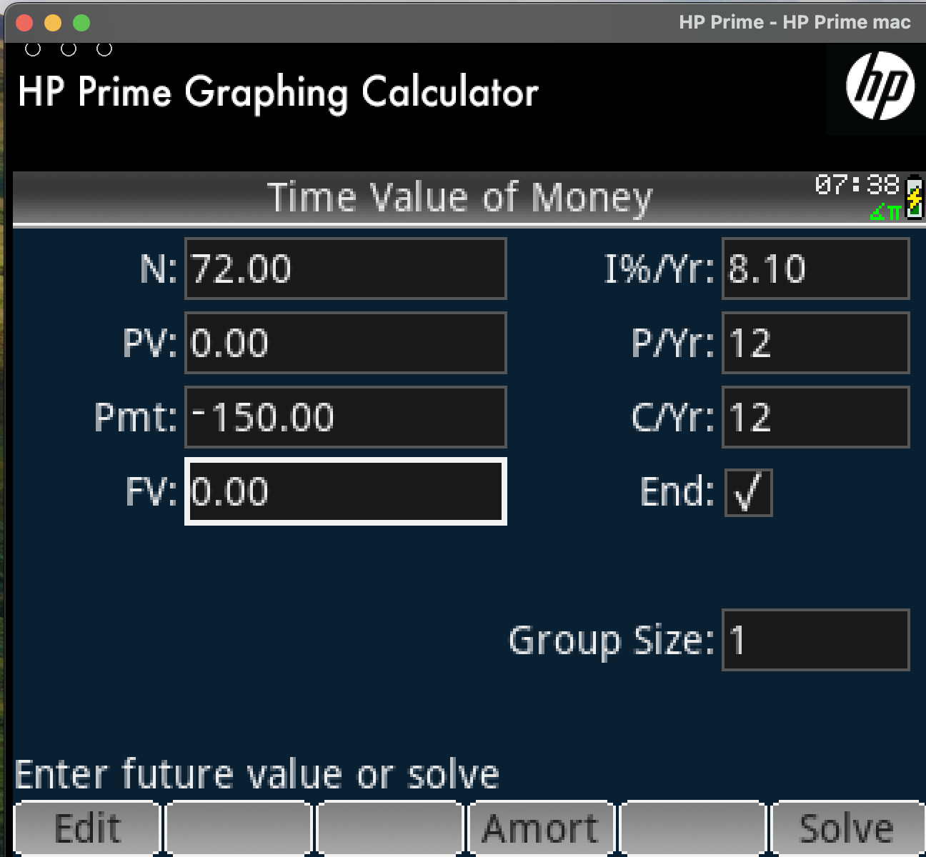 HP Prime finance find amount we can borrow with fixed payments per month 1