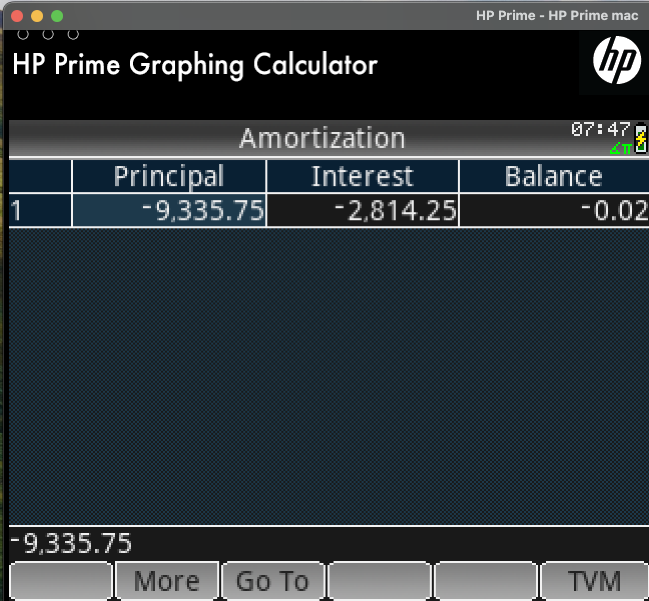 HP Prime finance total interest payment