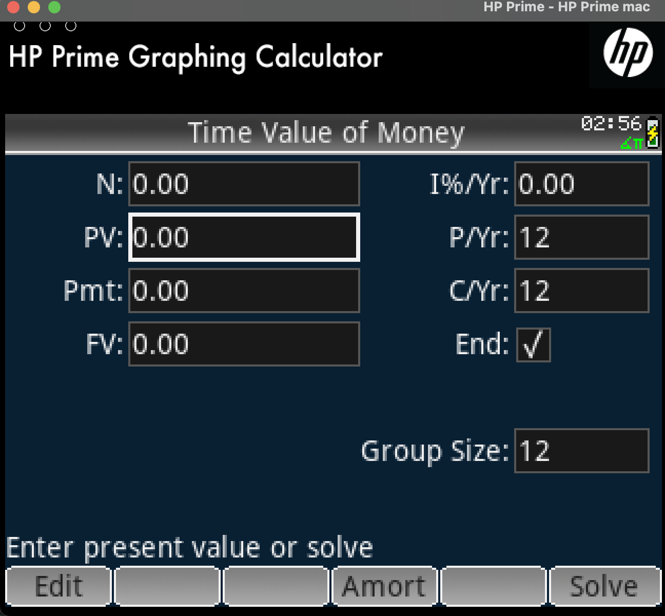 HP Prime finance empty form