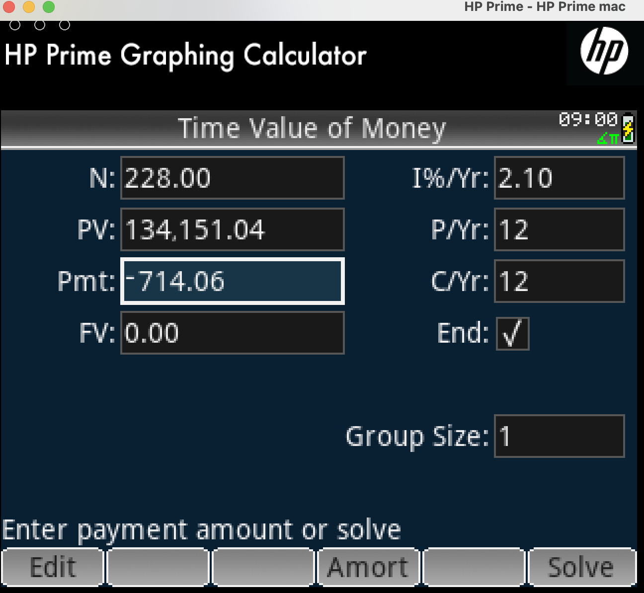 HP Prime finance mortgage partial payment new amount